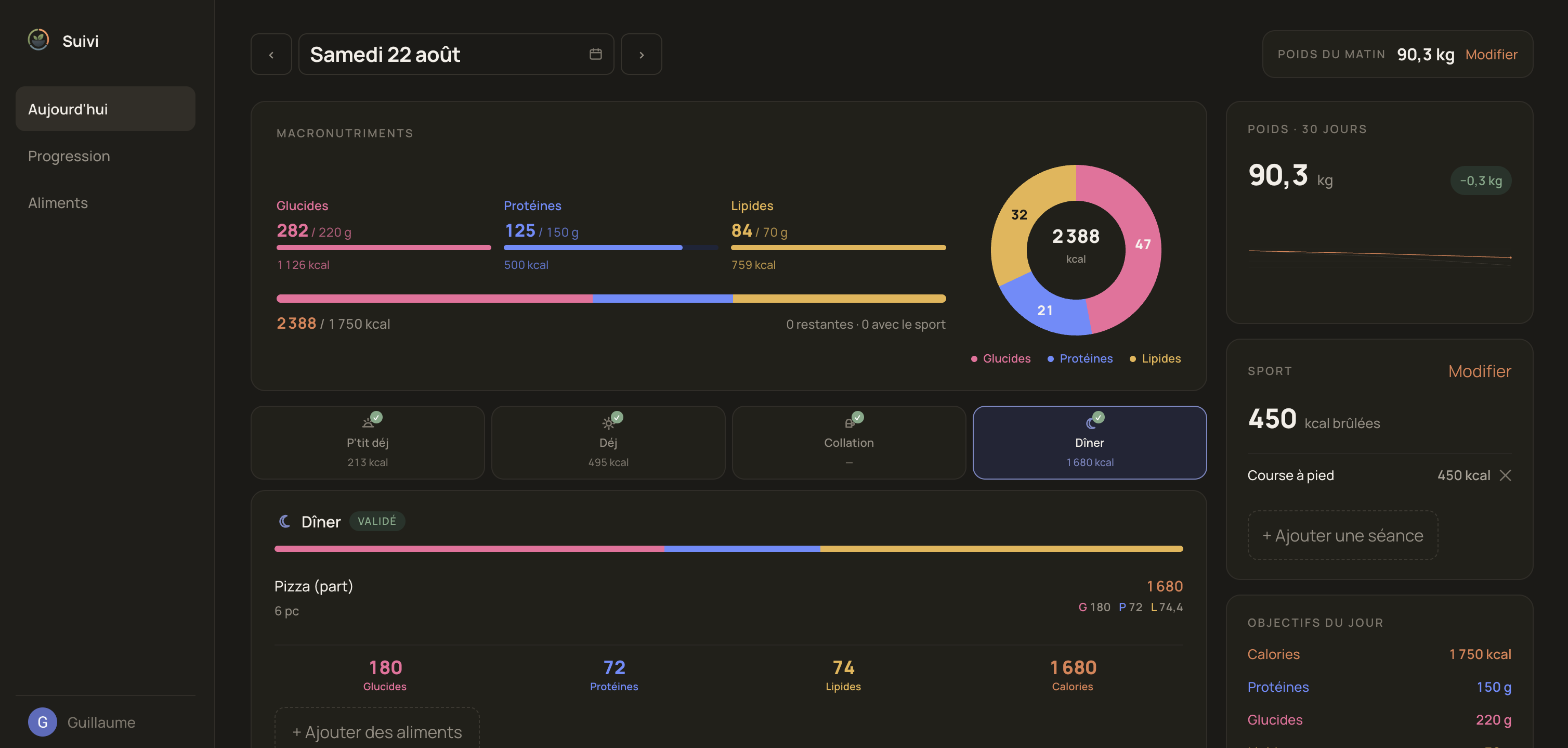 Cairn Dashboard tracking macros and weight