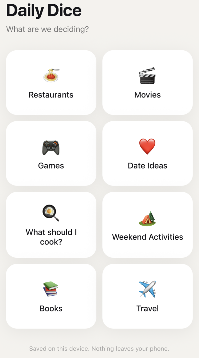 Daily Dice category list